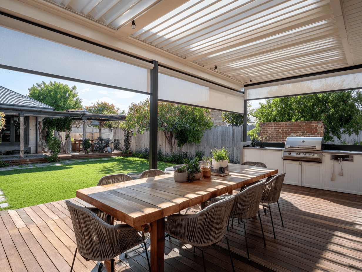 Pergola bioclimatique Ambre agréable et ombragée en été, pour protéger du soleil