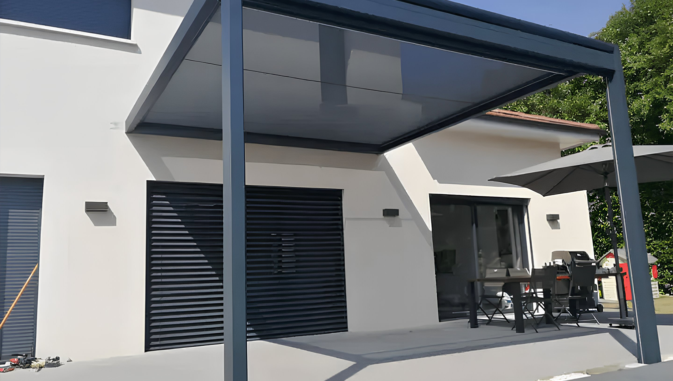 Pergola &agrave; toile COCOOON+, en aluminium robuste, pr&eacute;vue pour r&eacute;sister &agrave; toutes les intemp&eacute;ries