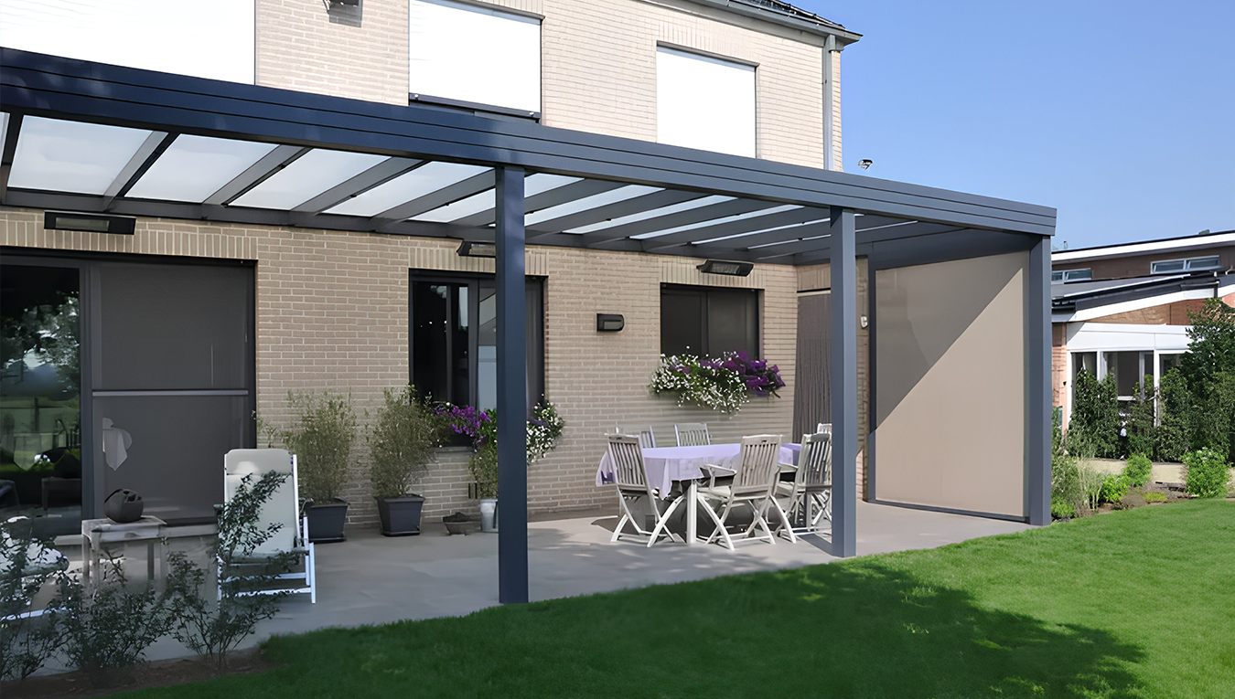 Pergola &agrave; toiture fixe Jade, en aluminium robuste, pr&eacute;vue pour r&eacute;sister &agrave; toutes les intemp&eacute;ries
