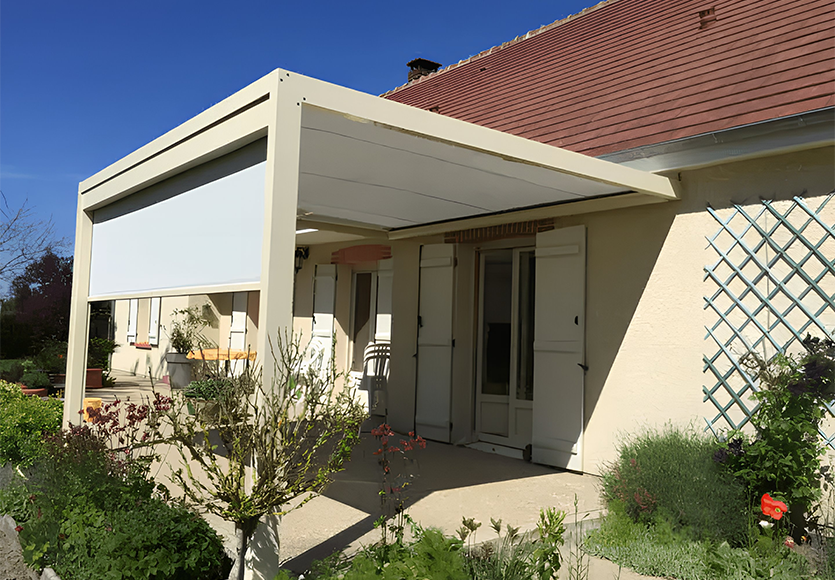 Pergola &agrave; toile COCOOON+, en aluminium robuste, pr&eacute;vue pour r&eacute;sister &agrave; toutes les intemp&eacute;ries