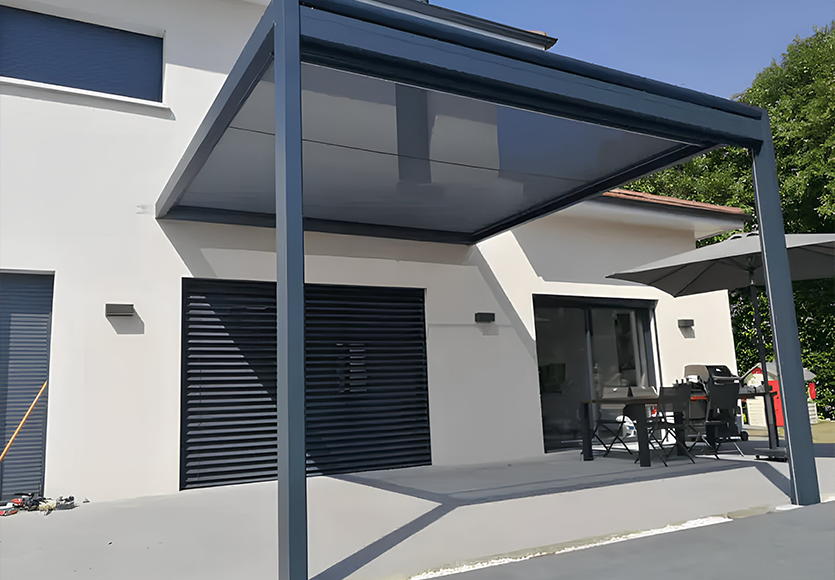 Pergola &agrave; toile COCOOON+, en aluminium robuste, pr&eacute;vue pour r&eacute;sister &agrave; toutes les intemp&eacute;ries