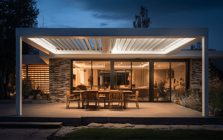 Pergola bioclimatique Ambre avec &eacute;clairage