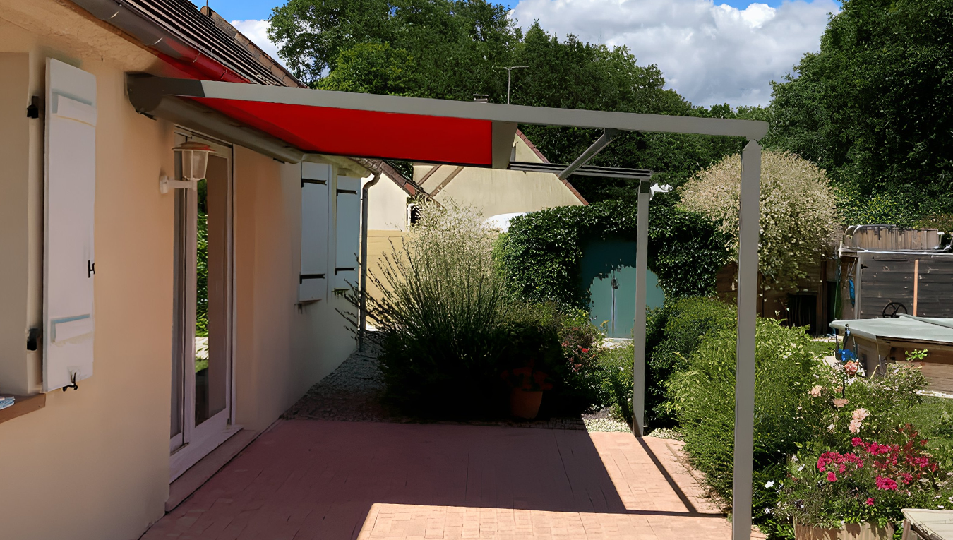 Pergola OMBRALU Oasis, avec une toile robuste et r&eacute;sistante aux intemp&eacute;ries