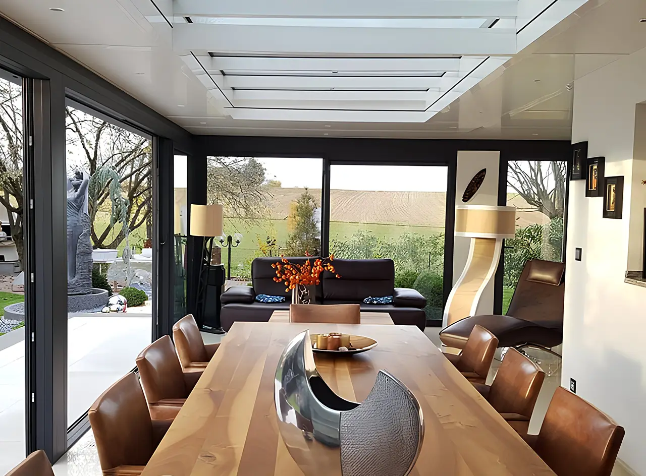 v&eacute;randa Cocooon &agrave; toiture plate moderne et design